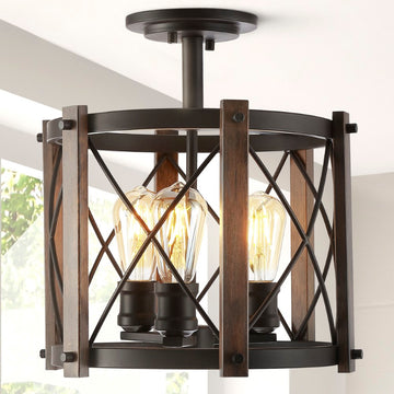 Ferme 14" Iron Rustic Farmhouse LED Flush Mount - JONATHAN Y